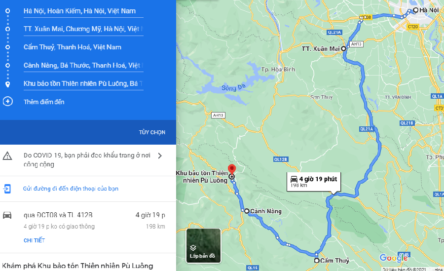 Khoảng cách từ Hà Nội đến Pù Luông bao nhiêu km